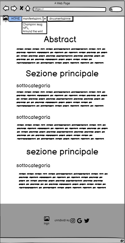 wireframe pagina di documentazione del sito